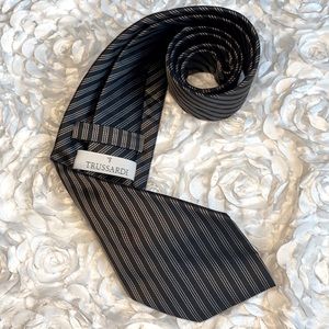 New Trussardi black and white stripe silk tie